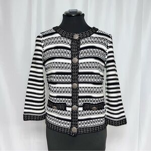 St. John Striped Cardigan Knit Sweater Lady Jacket Silk Blend Preppy